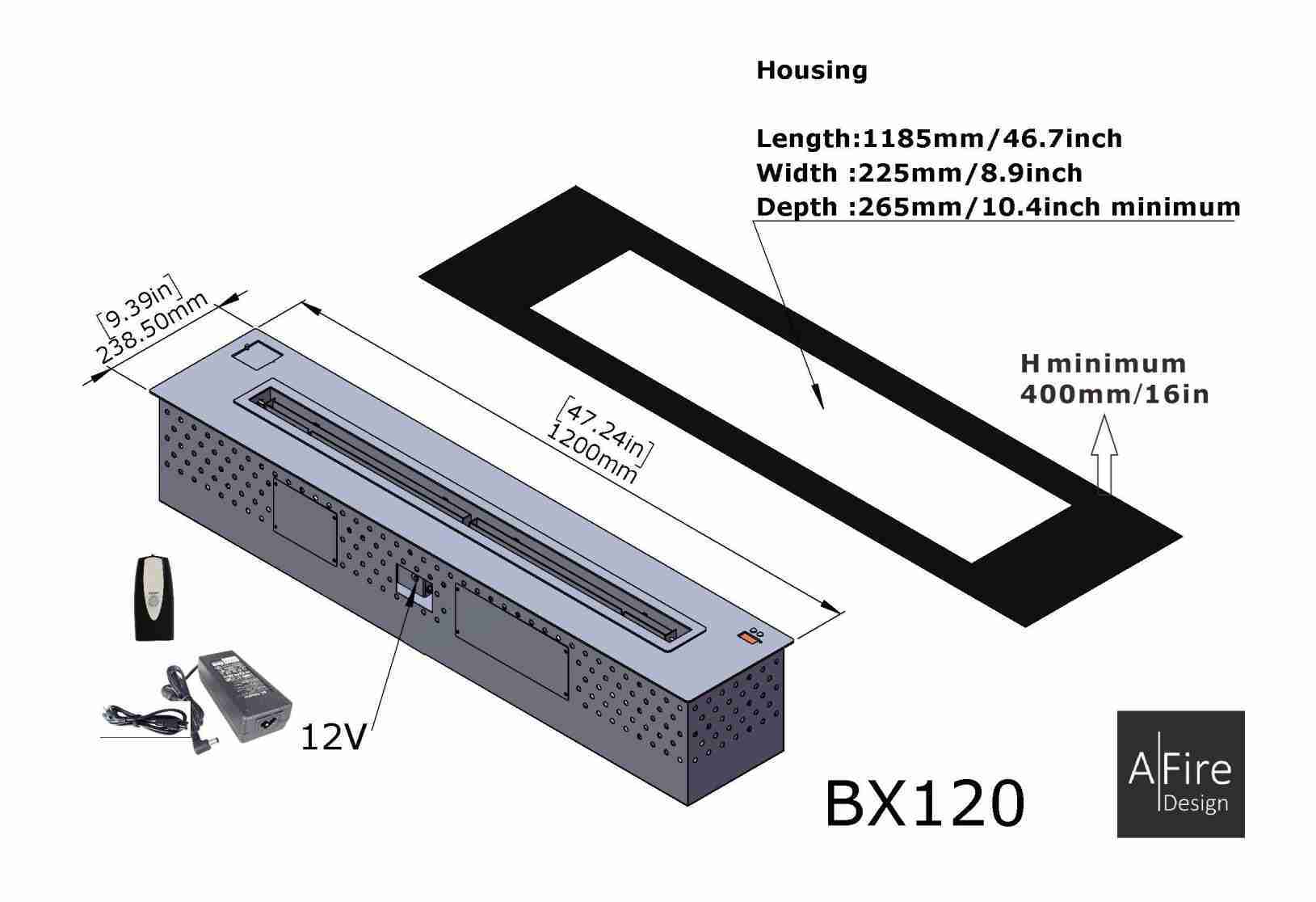 BX120 Monobloc XL bioethanol burner insert - Daliko Enterprises